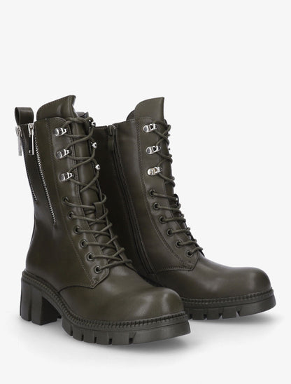 Boots montantes à lacets et zips - Kaki - 4