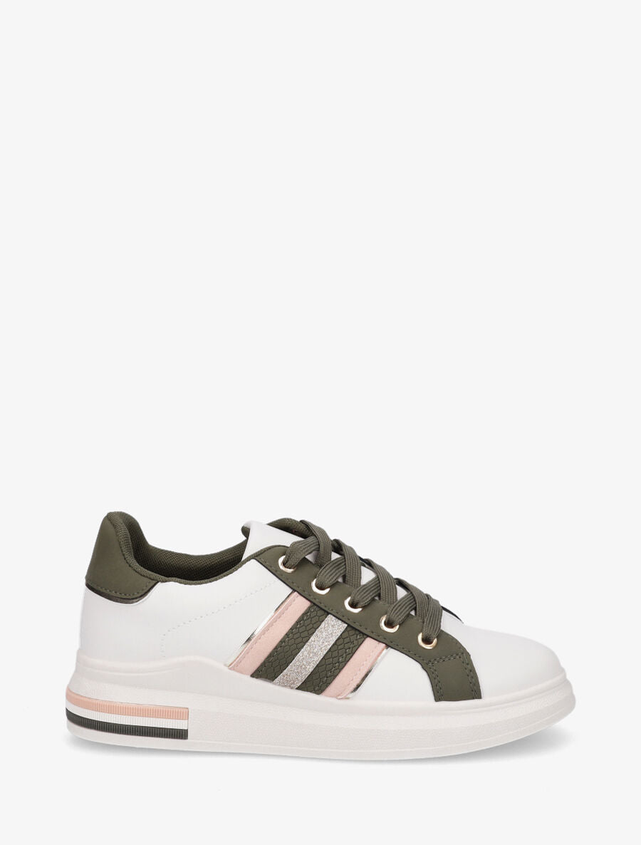 Sneakers classiques à bandes irisées et texturées - Kaki - 5