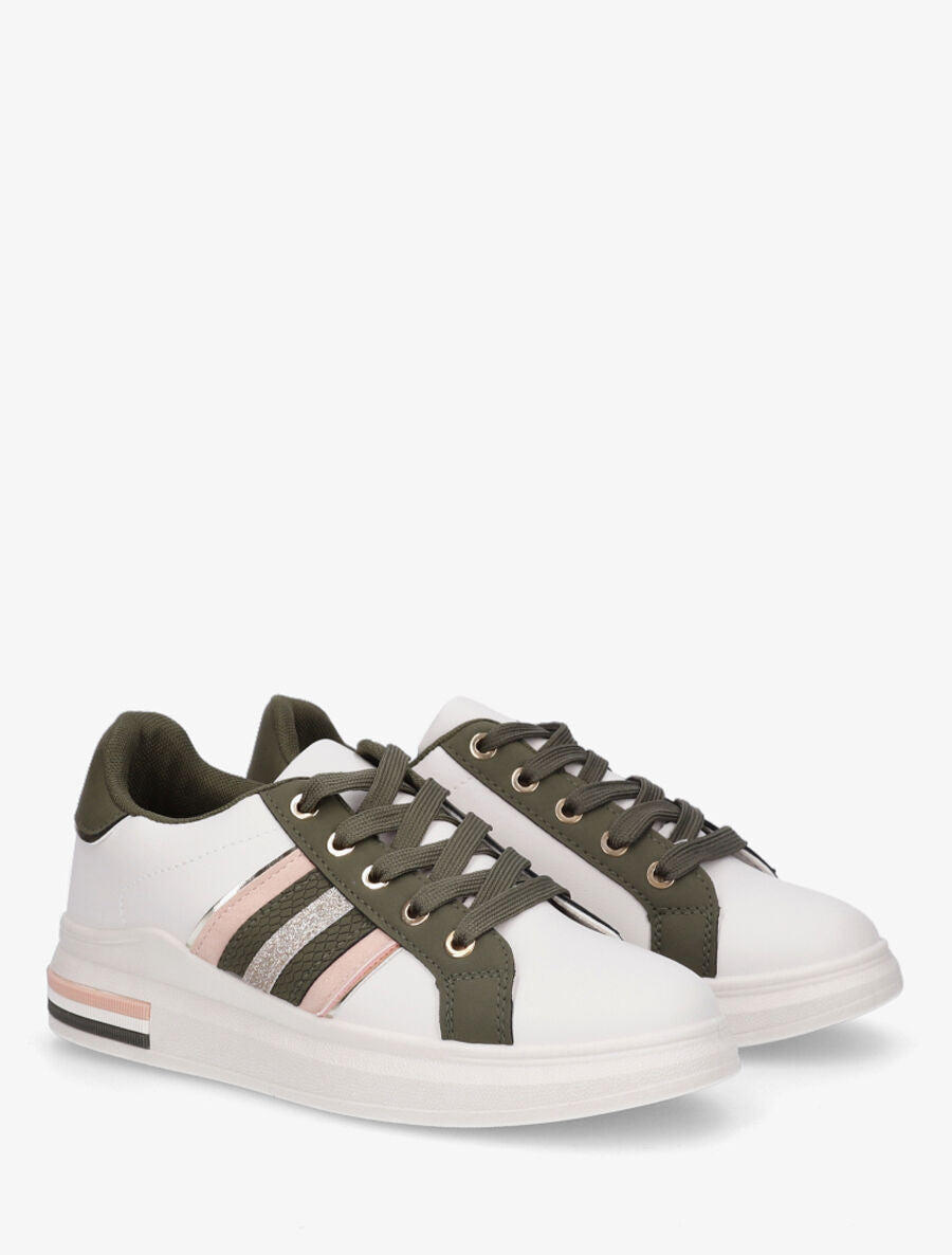 Sneakers classiques à bandes irisées et texturées - Kaki - 4