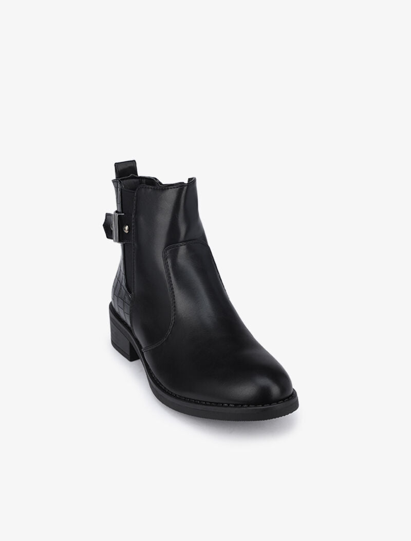 Bottines à détails croco et sangle - Noir - 2