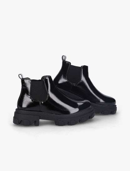 Chelsea boots vernies à semelles crantées - Noir - 4