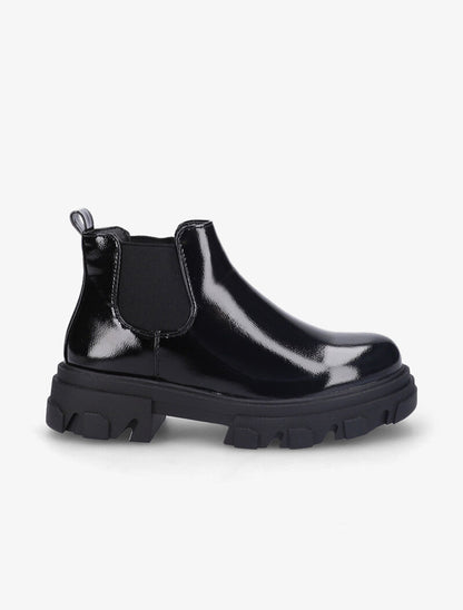 Chelsea boots vernies à semelles crantées - Noir - 5