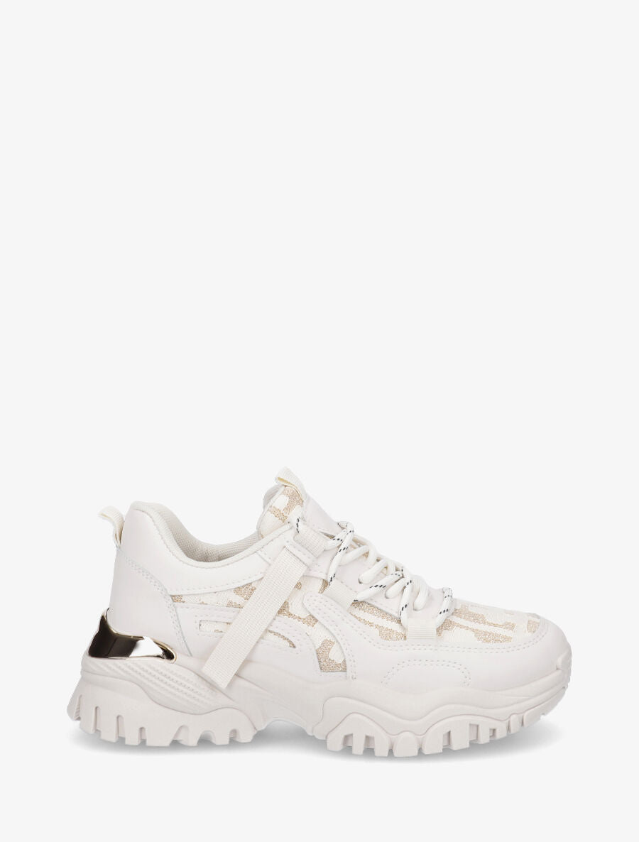 Baskets en simili à double lacets - Beige - 1
