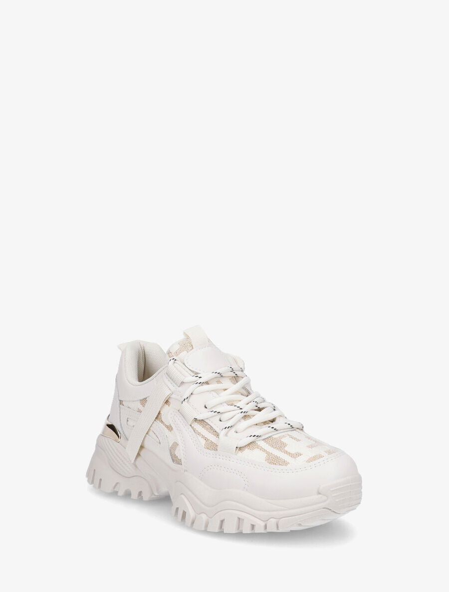 Baskets en simili à double lacets - Beige - 2