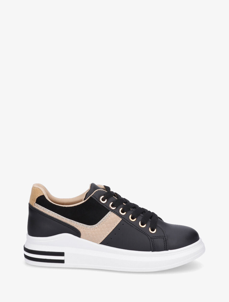 Sneakers à contrefort python - Noir - 1