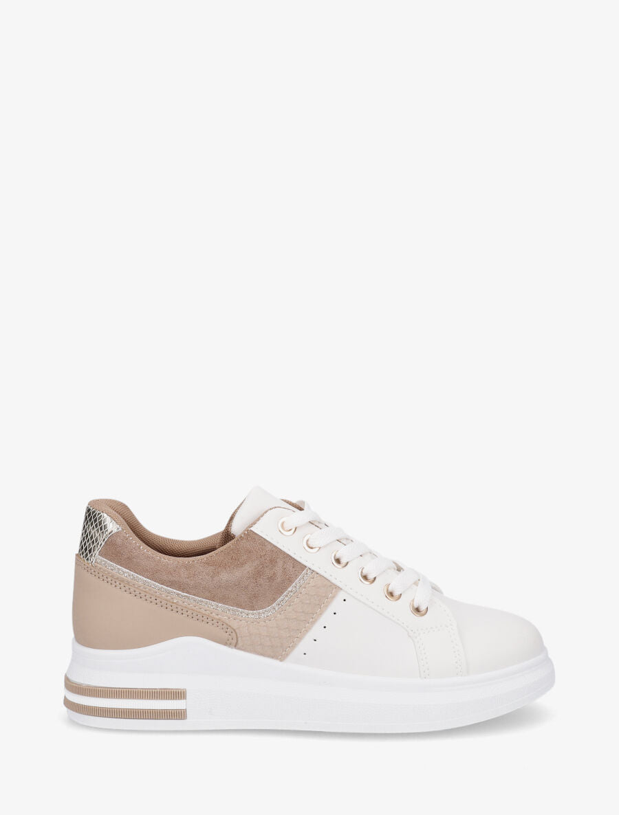Sneakers à contrefort python - Camel - 1