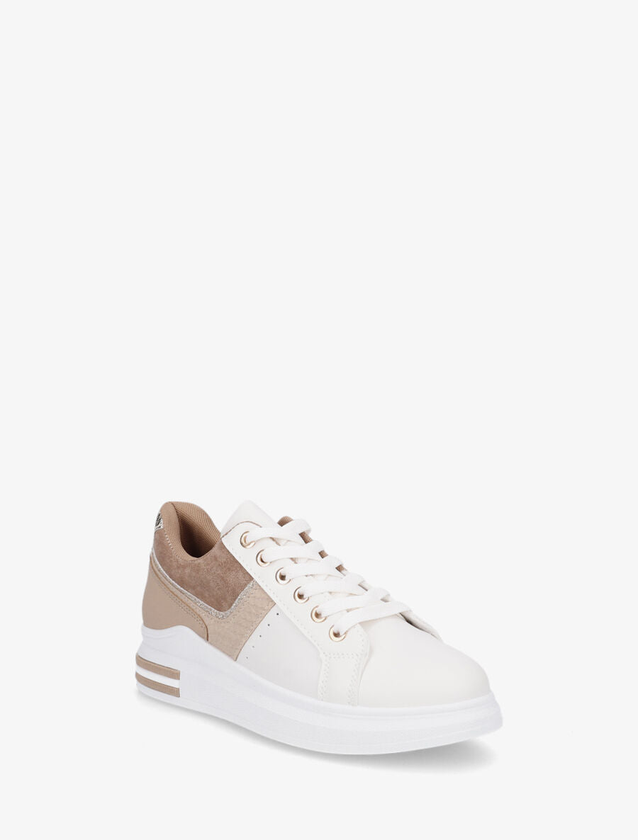 Sneakers à contrefort python - Camel - 2