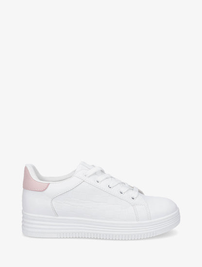 Baskets en simili texturé - Blanc/rose - 5