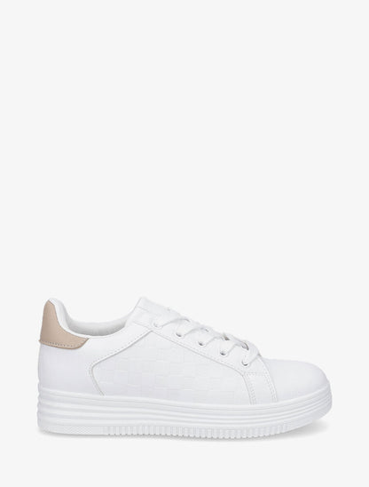 Baskets en simili texturé - Blanc/beige - 1