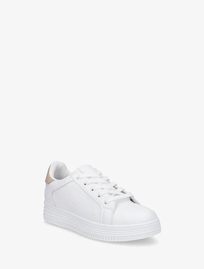 Baskets en simili texturé - Blanc/beige - 2
