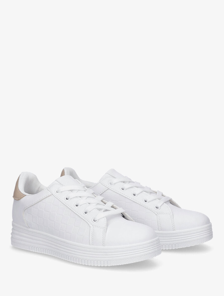 Baskets en simili texturé - Blanc/beige - 4