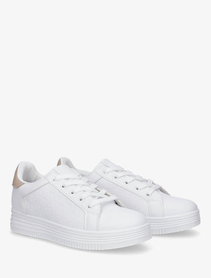 Baskets en simili texturé - Blanc/beige - 4