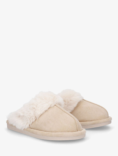 Mules fourrées en suédine - Beige - 4