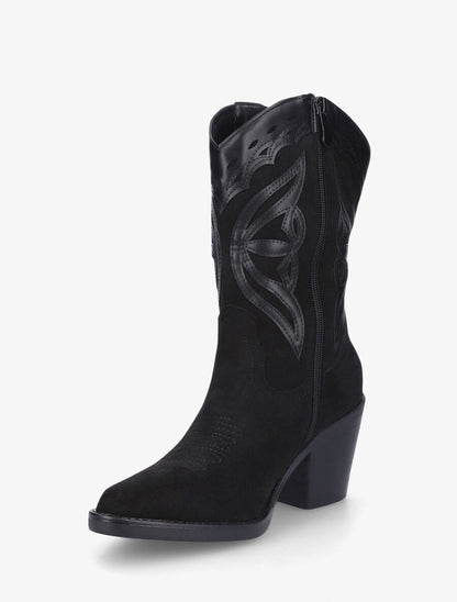 Bottines style santiag bi-matière - Noir - 3