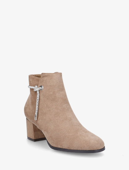 Boots en suédine à lien à strass - Beige - 2