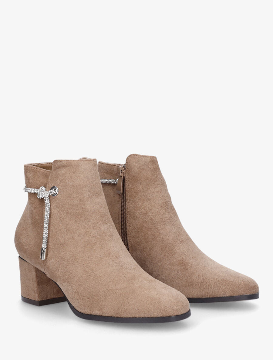 Boots en suédine à lien à strass - Beige - 4