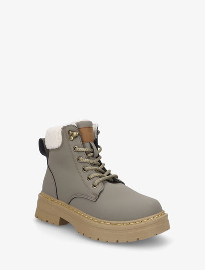 Boots en simili à revers et lacets - Kaki - 2