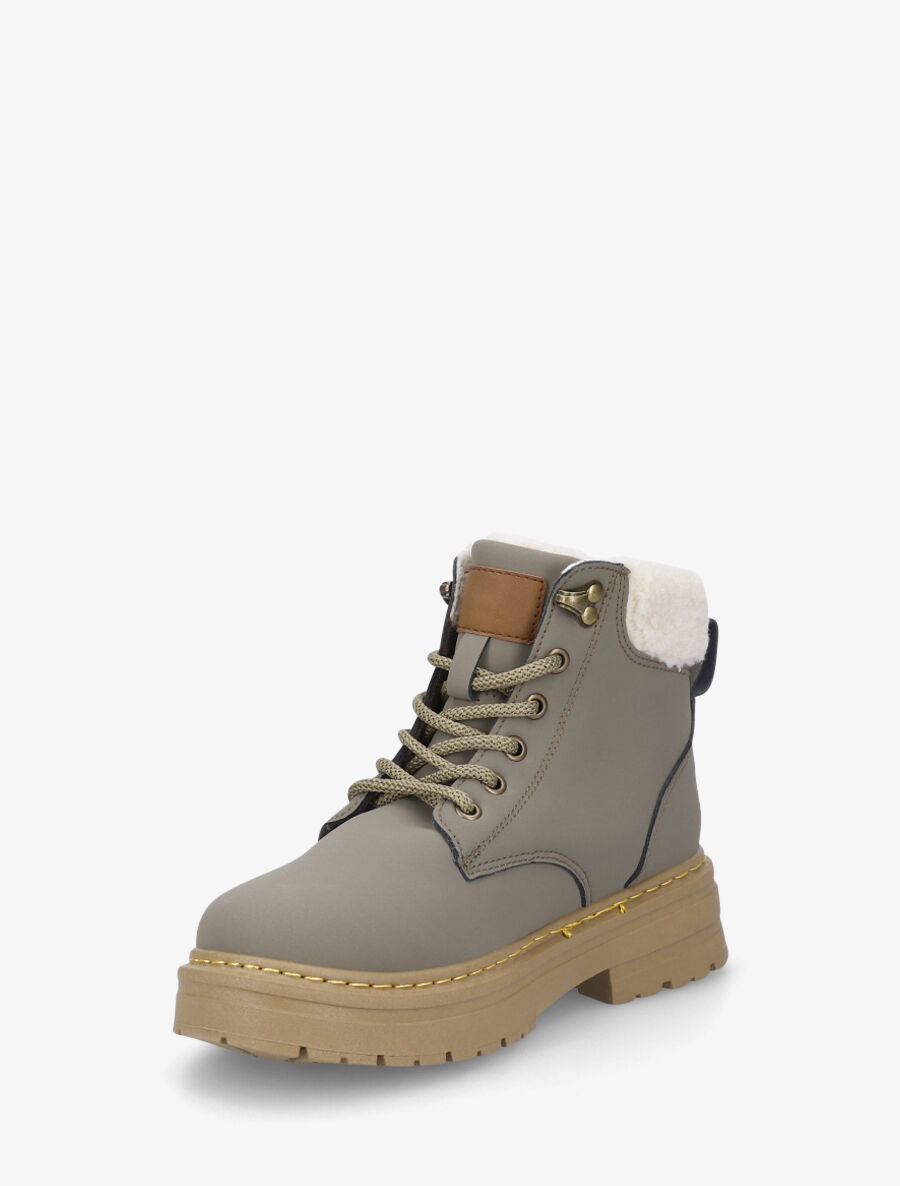 Boots en simili à revers et lacets - Kaki - 3