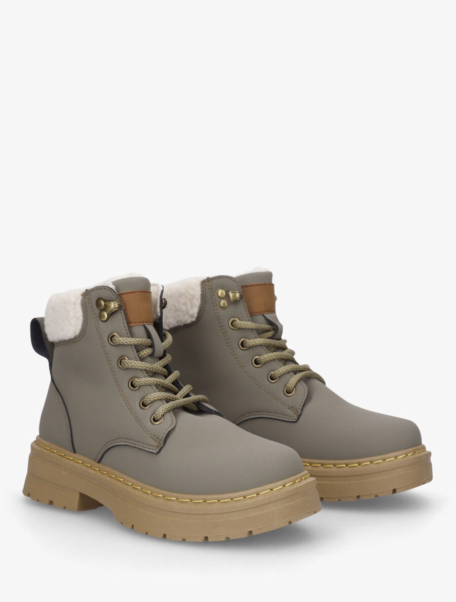 Boots en simili à revers et lacets - Kaki - 4