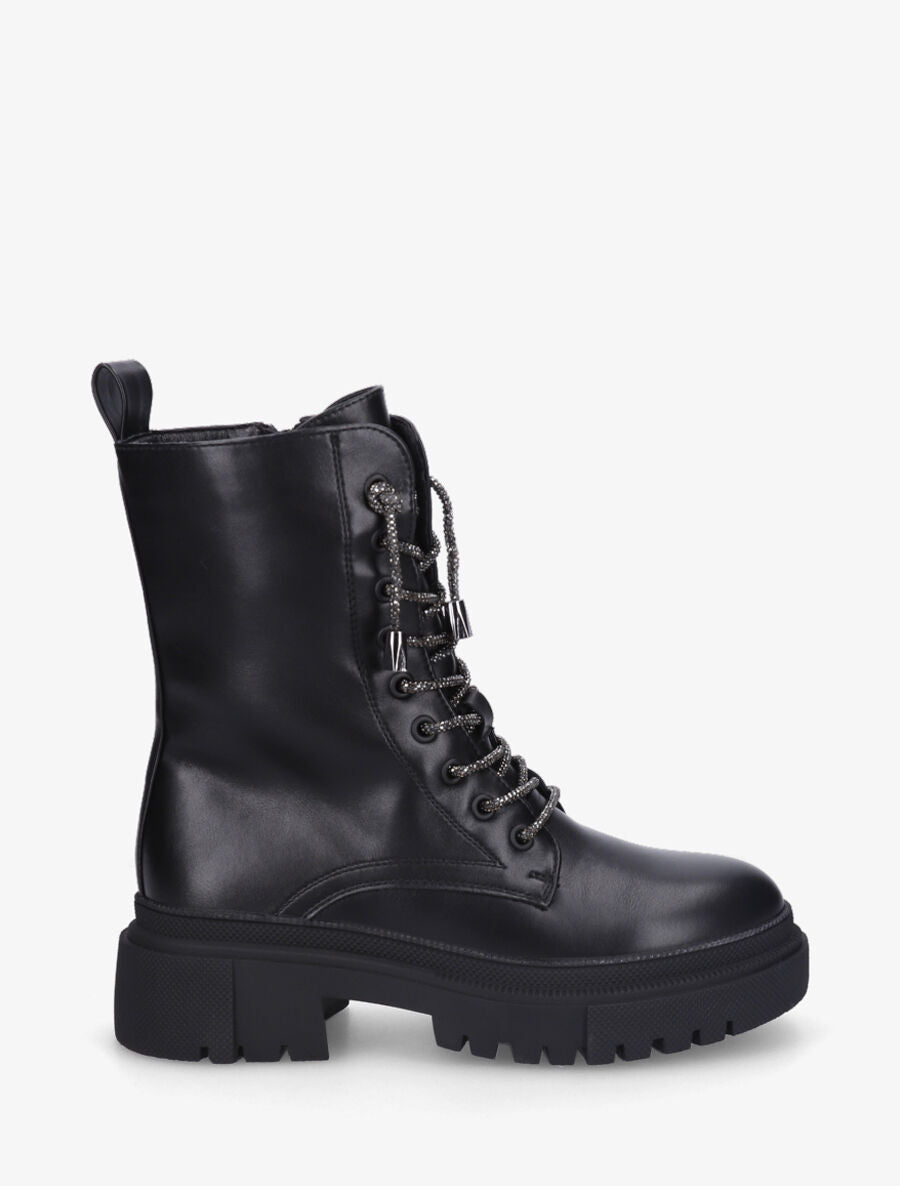 Bottines montantes à lacets strassés - Noir - 5