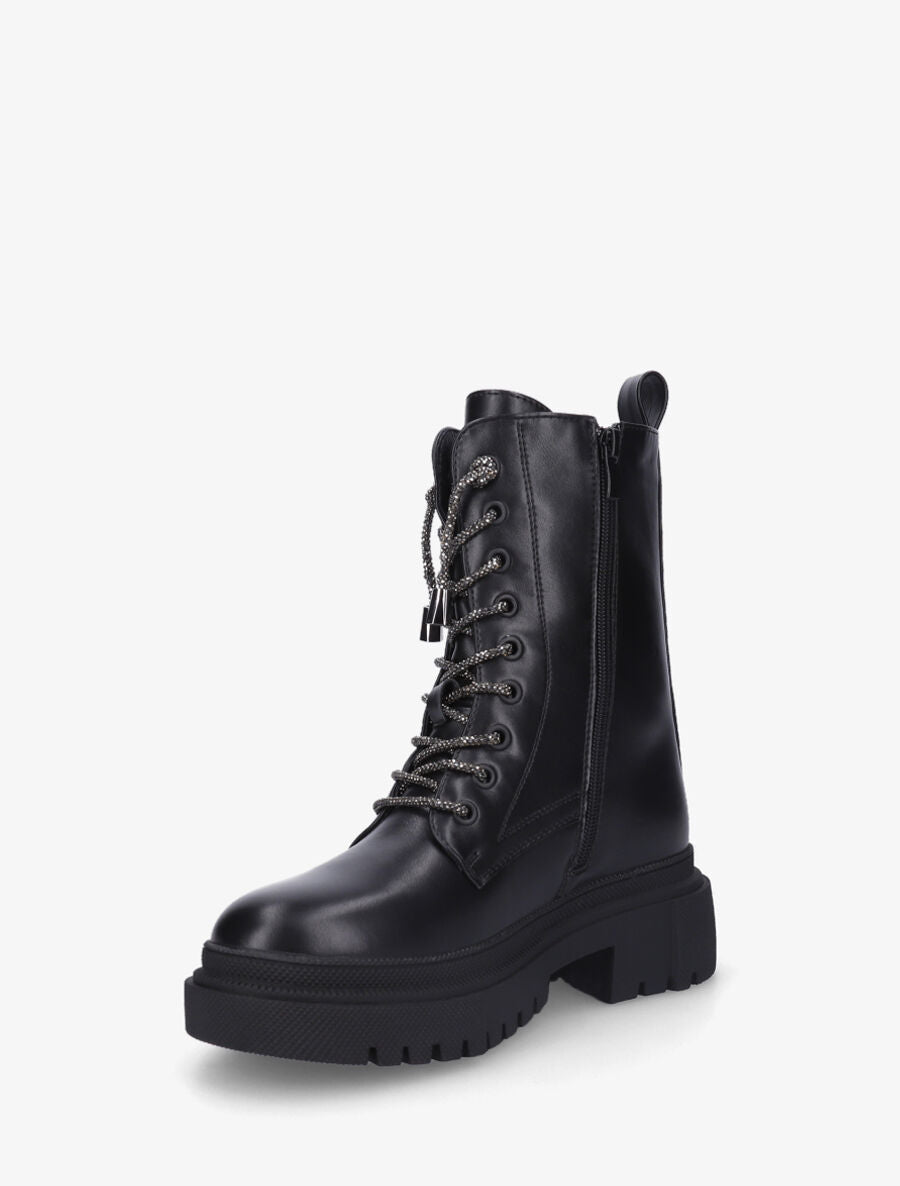 Bottines montantes à lacets strassés - Noir - 3