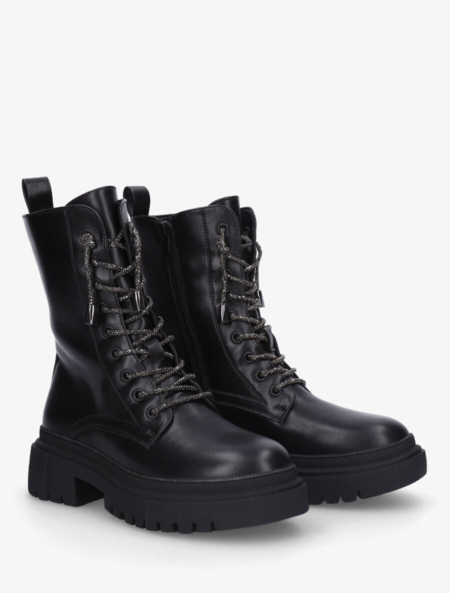 Bottines montantes à lacets strassés - Noir - 4