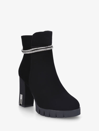 Bottines à talon et bijou strass - Noir - 2