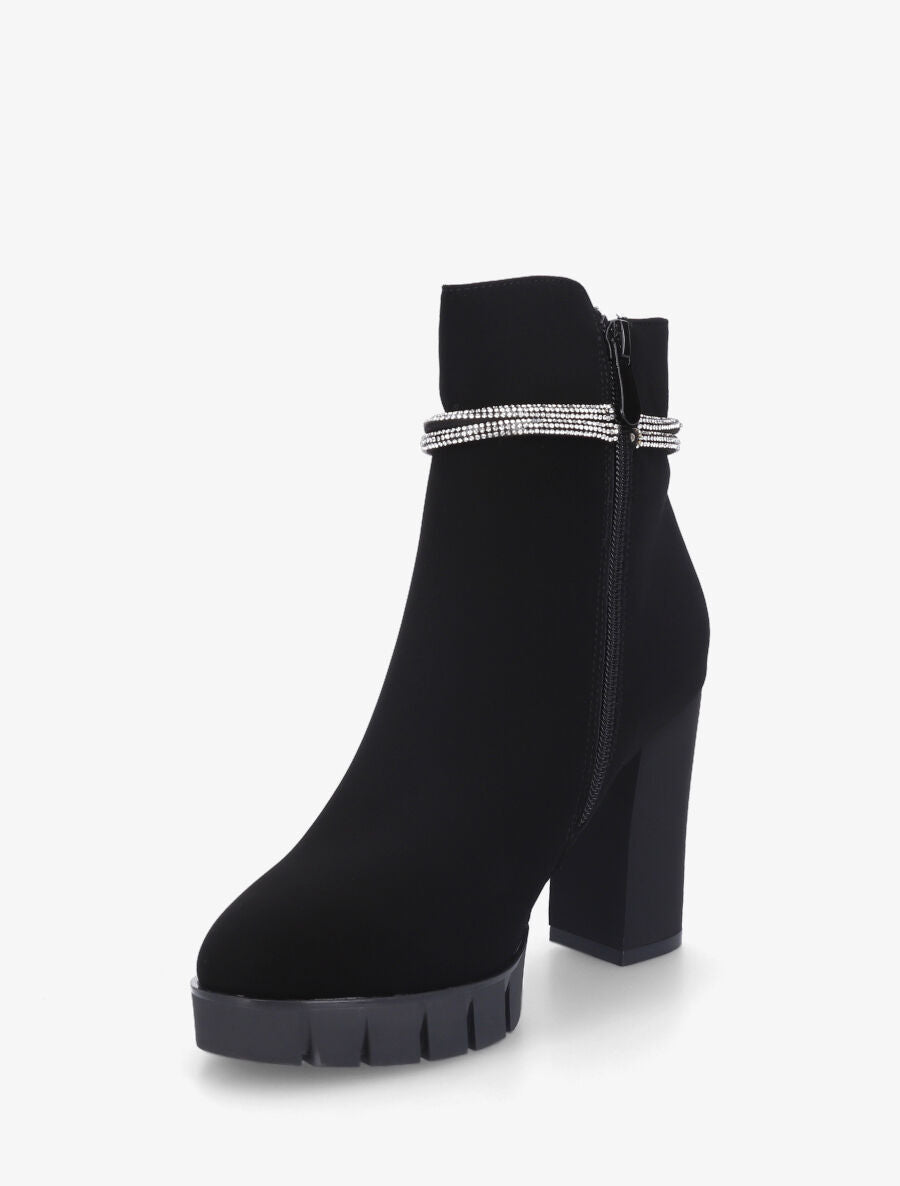 Bottines à talon et bijou strass - Noir - 3