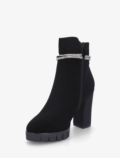 Bottines à talon et bijou strass - Noir - 3