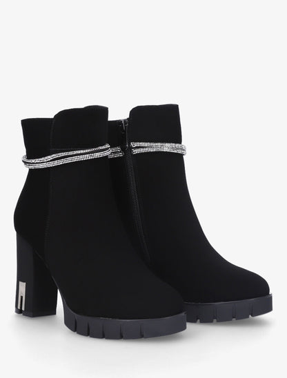 Bottines à talon et bijou strass - Noir - 4