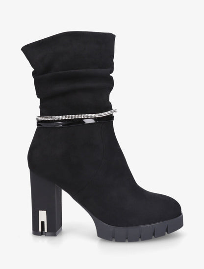 Bottines froncées à talon et strass - Noir - 1