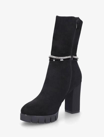 Bottines froncées à talon et strass - Noir - 3