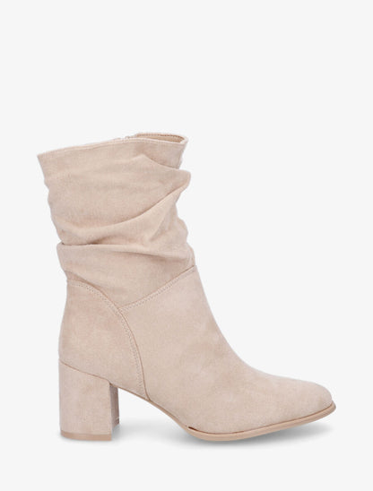 Bottines froncées en suédine à bout pointu - Beige - 5