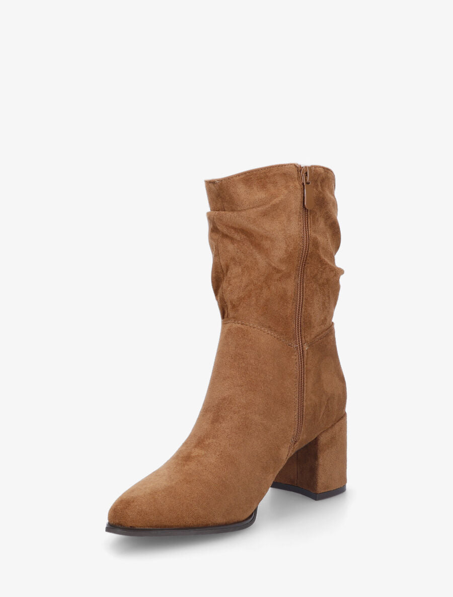 Bottines froncées en suédine à bout pointu - Camel - 3