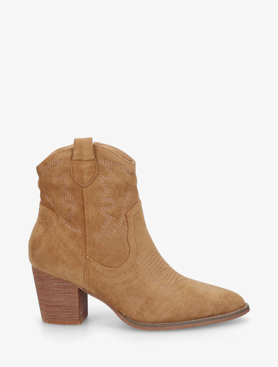 Bottines style santiag en suédine - Camel - 1