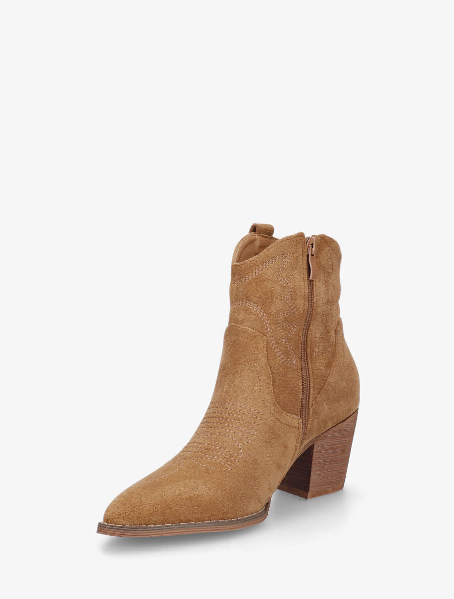 Bottines style santiag en suédine - Camel - 3