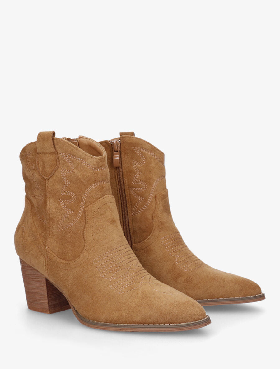 Bottines style santiag en suédine - Camel - 4