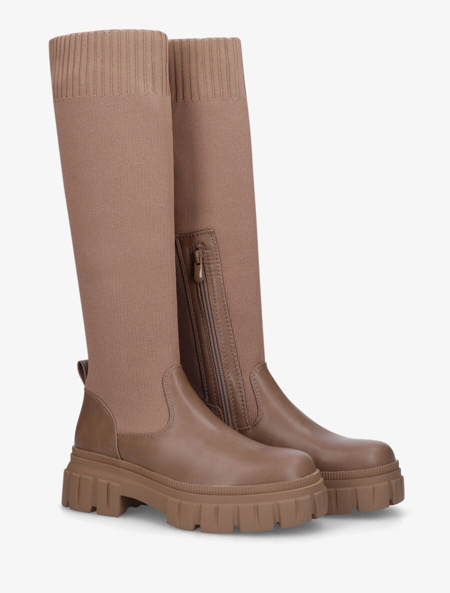 Bottes style chaussettes unis - Taupe - 4
