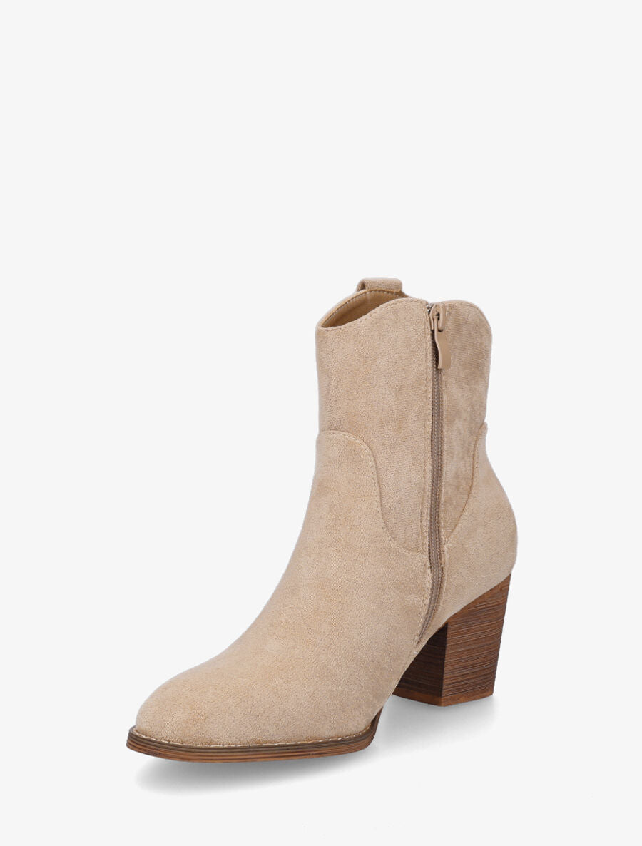 Bottines montantes à talon en suédine - Taupe - 3