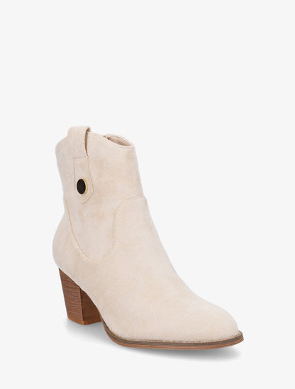 Bottines montantes à talon en suédine - Beige - 2