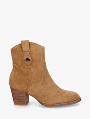 Bottines montantes à talon en suédine - Camel - 1