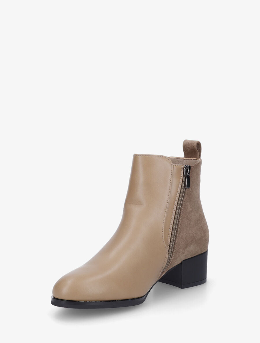 Bottines en simili et suédine - Taupe - 3