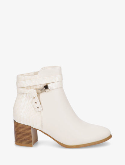 Bottines effet reptile à boucle - Beige - 1