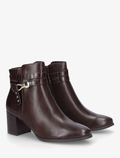 Bottines effet reptile à boucle - Marron - 5