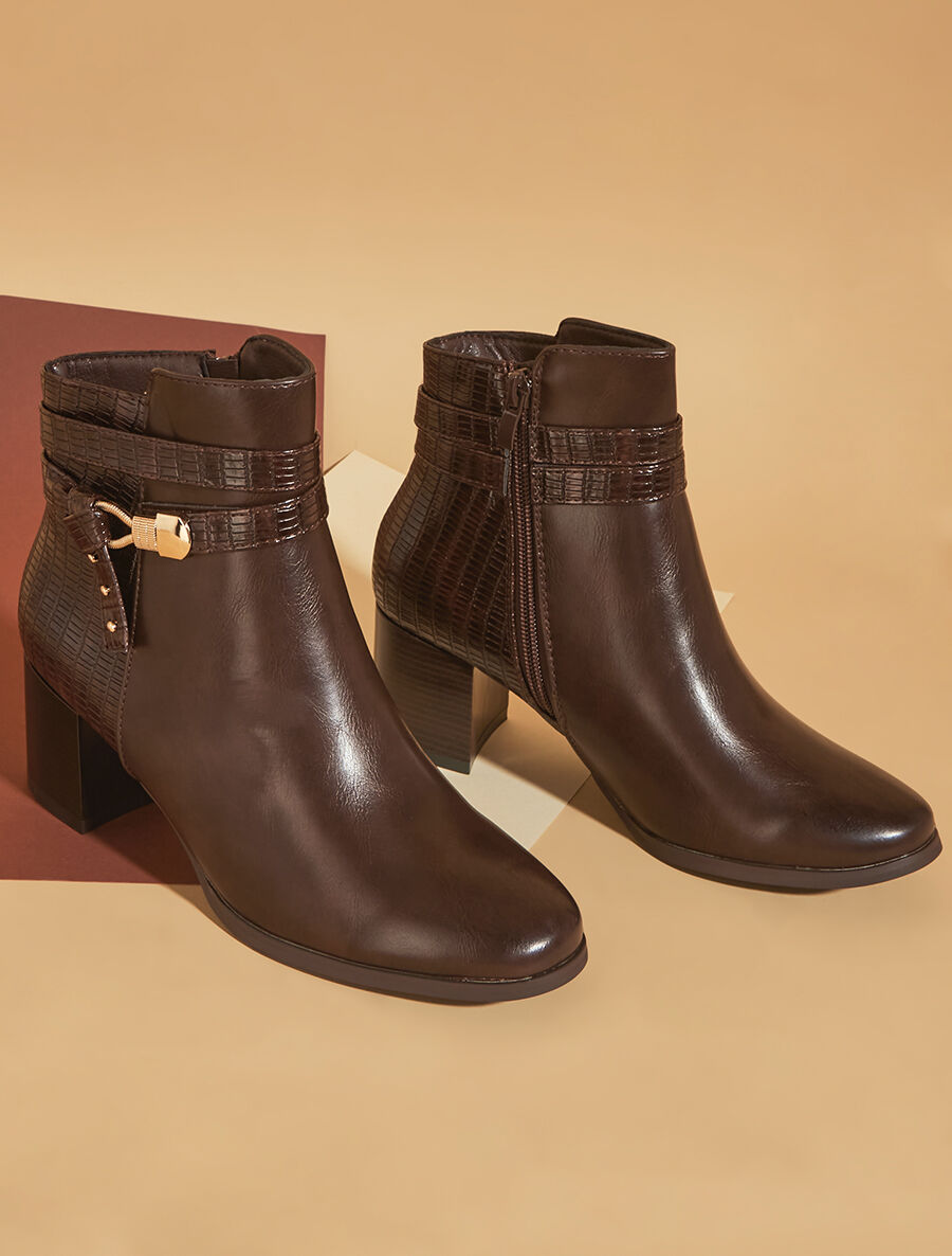 Bottines effet reptile à boucle - Marron - 1