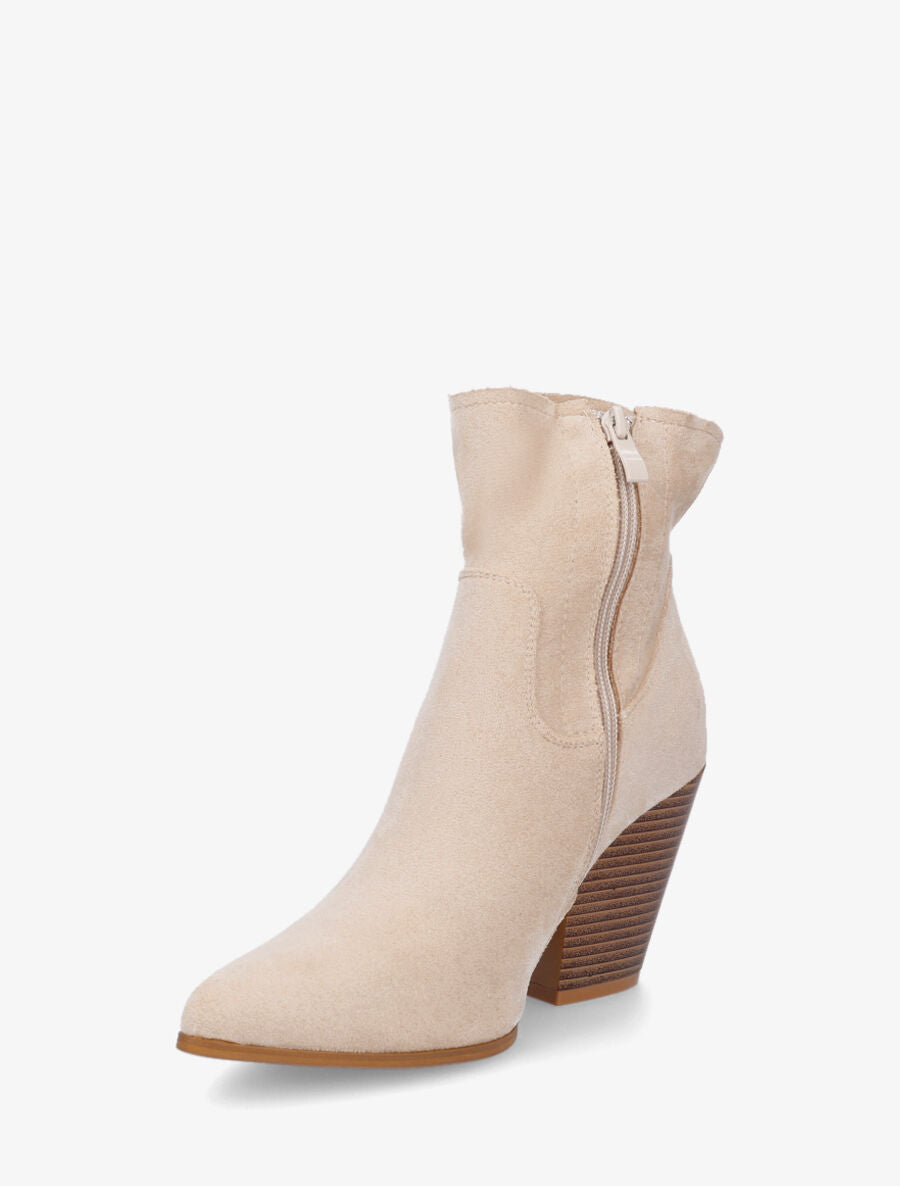 Bottines à talon et bout pointu en suédine - Beige - 3