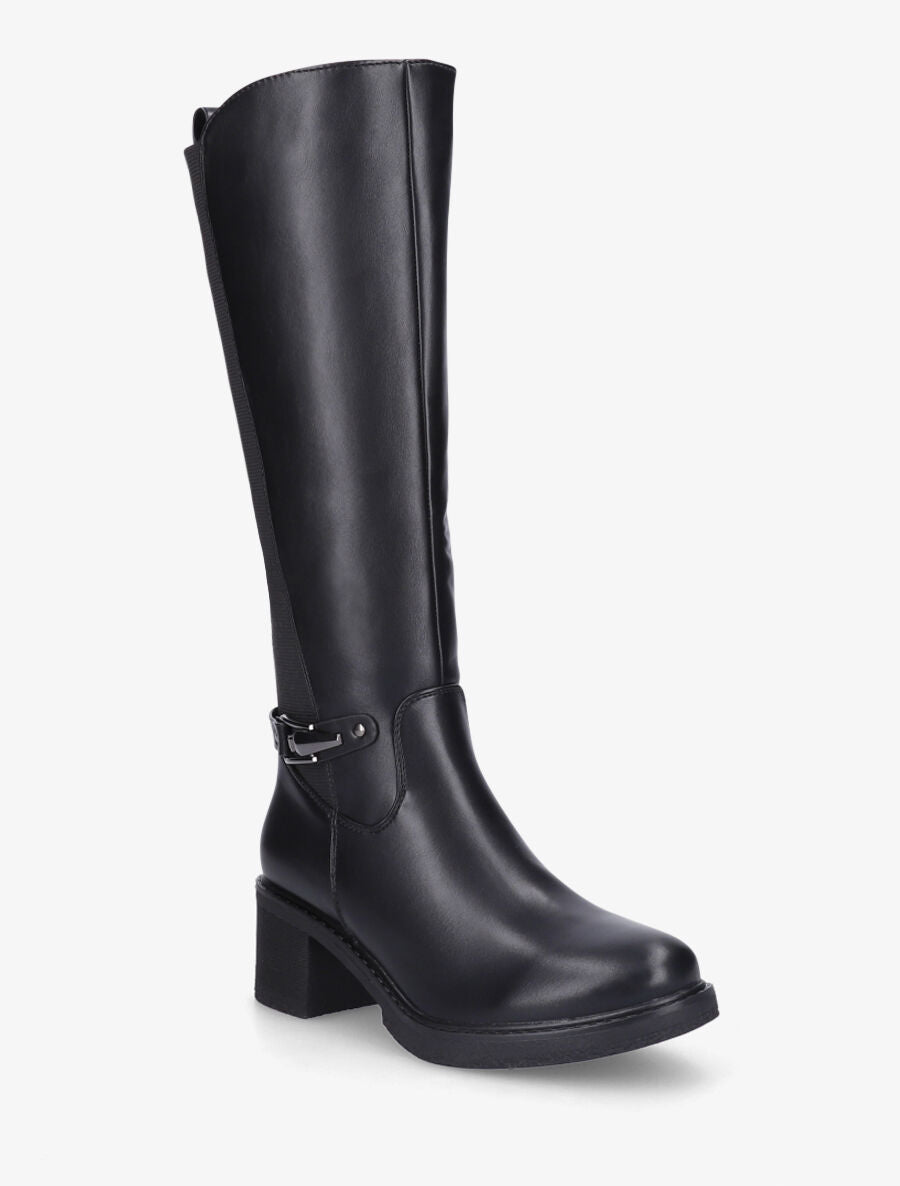 Bottes élastiquées unies à talon - Noir - 2