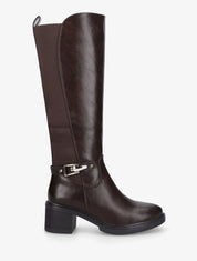 Bottes élastiquées unies à talon - Marron - 5