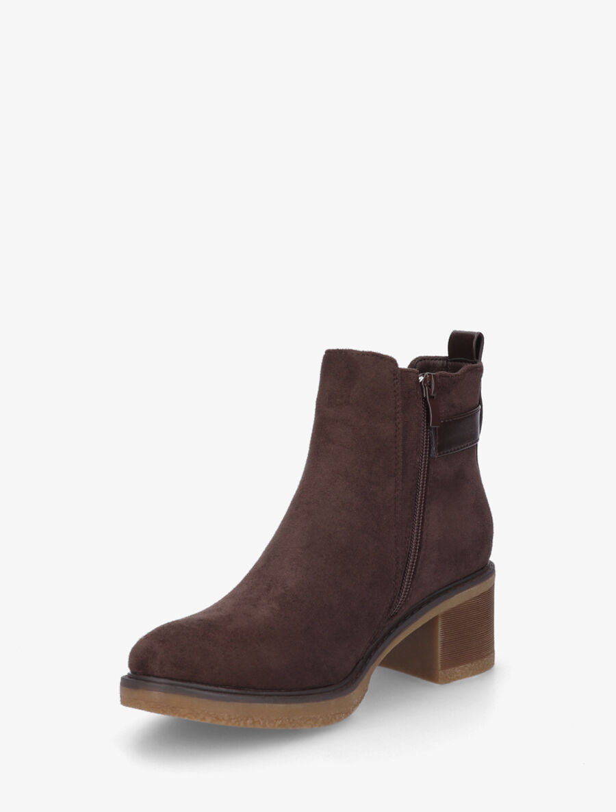 Bottines en suédine à talon - Marron - 3