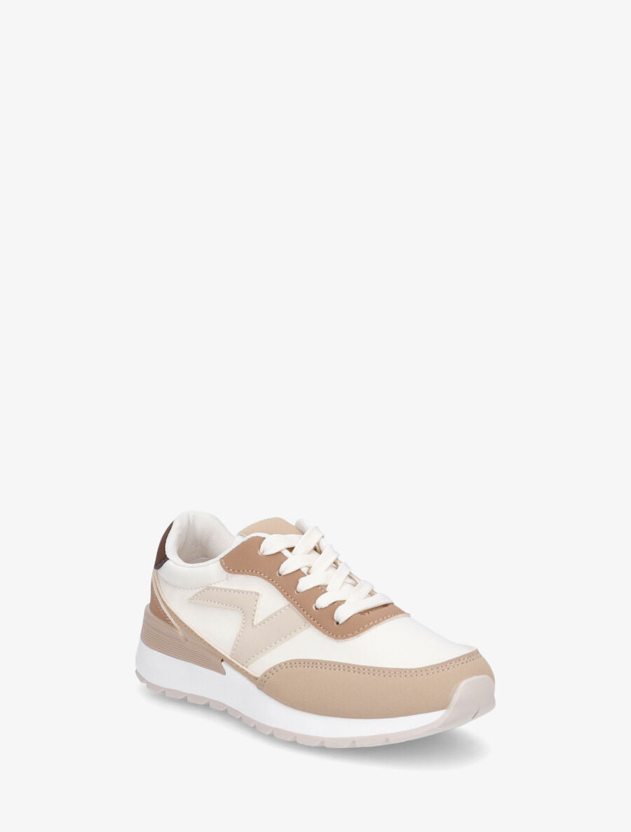 Sneakers bicolore en simili - Camel - 2